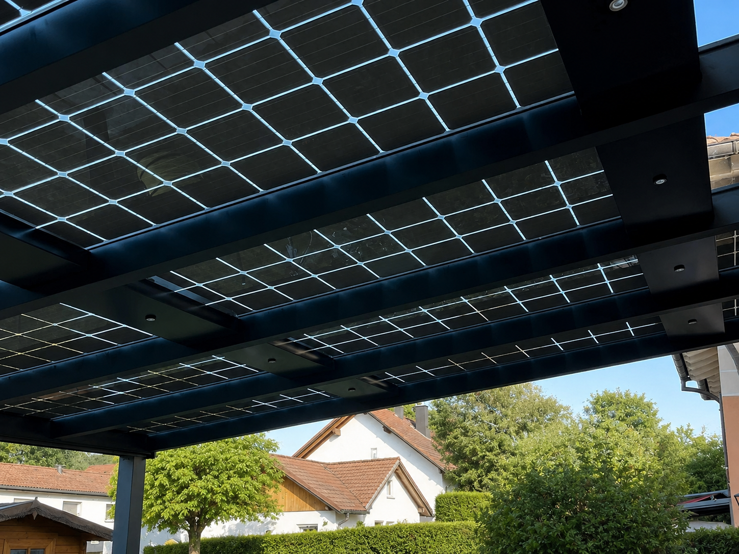Solarmodule auf Terrassenüberdachung von ALU GARDEN